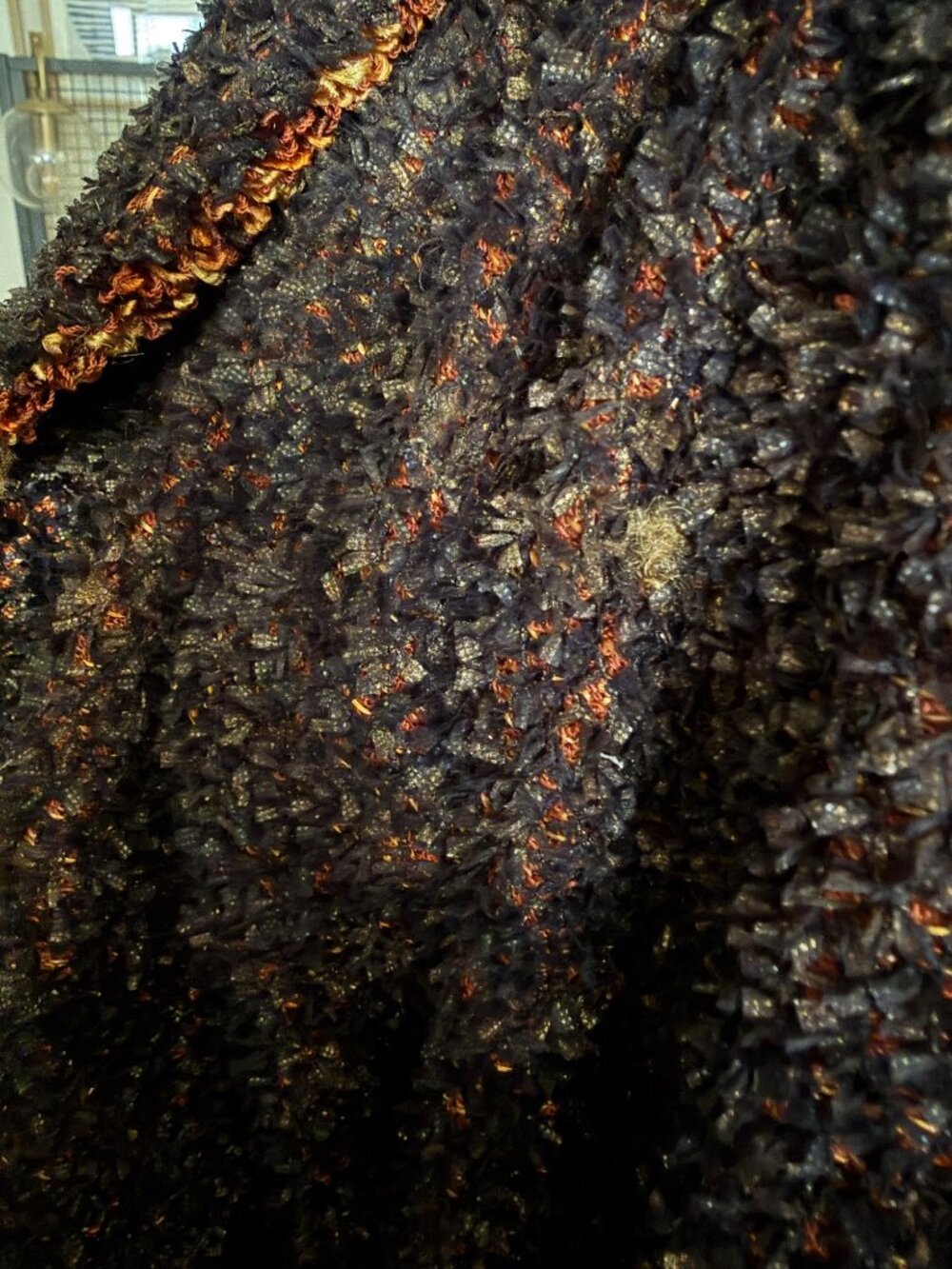 St. John Black Orange Boucle Knit Open Front Blazer Jacket Size 16 Made In USA - Picture 7 of 11